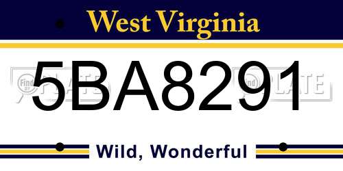 5BA8291 West Virginia License Plate