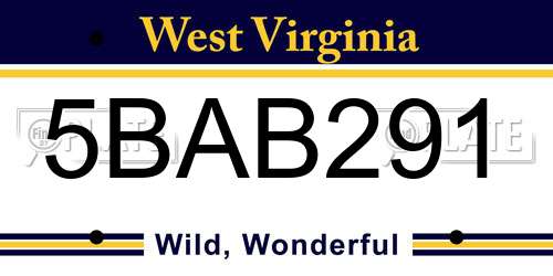 5BAB291 West Virginia License Plate