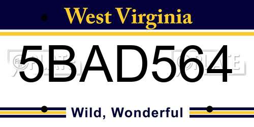 5BAD564 West Virginia License Plate
