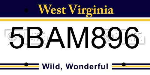 5BAM896 West Virginia License Plate