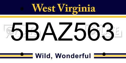 5BAZ563 West Virginia License Plate