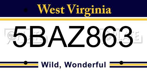 5BAZ863 West Virginia License Plate