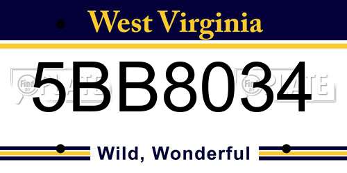 5BB8034 West Virginia License Plate