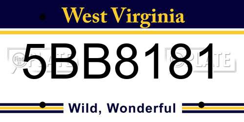 5BB8181 West Virginia License Plate
