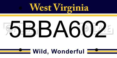 5BBA602 West Virginia License Plate