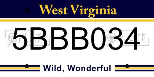 5BBB034 West Virginia License Plate