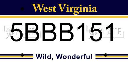 5BBB151 West Virginia License Plate