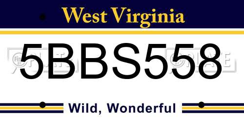 5BBS558 West Virginia License Plate