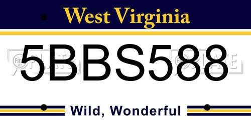 5BBS588 West Virginia License Plate