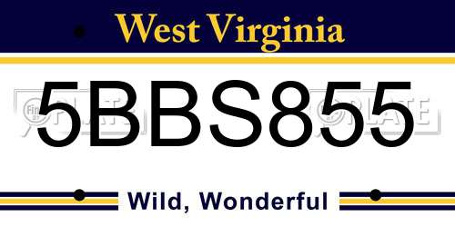 5BBS855 West Virginia License Plate