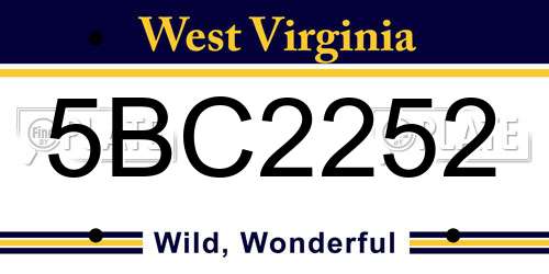 5BC2252 West Virginia License Plate