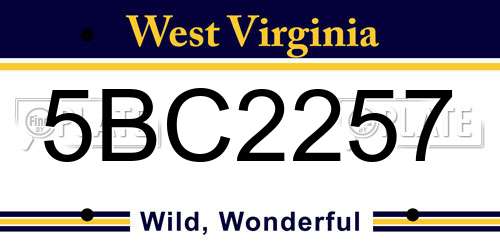 5BC2257 West Virginia License Plate
