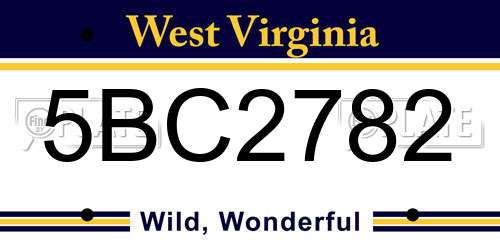 5BC2782 West Virginia License Plate