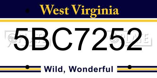5BC7252 West Virginia License Plate