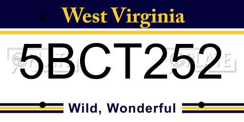 5BCT252 West Virginia License Plate