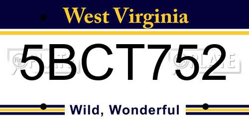 5BCT752 West Virginia License Plate