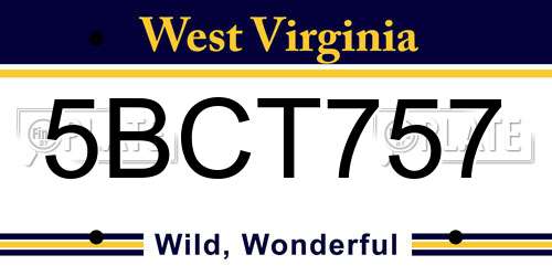 5BCT757 West Virginia License Plate
