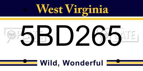 5BD265 West Virginia License Plate