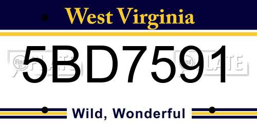 5BD7591 West Virginia License Plate