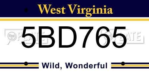 5BD765 West Virginia License Plate