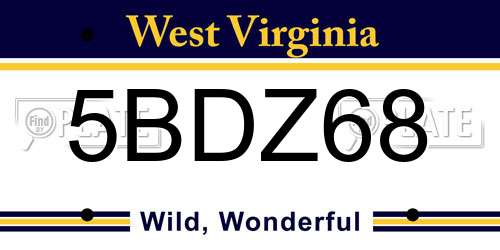 5BDZ68 West Virginia License Plate