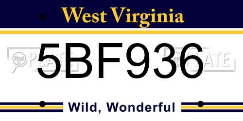 5BF936 West Virginia License Plate