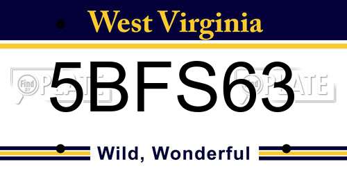 5BFS63 West Virginia License Plate