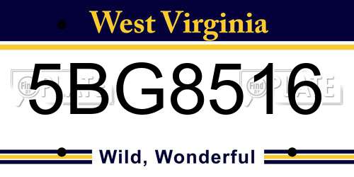 5BG8516 West Virginia License Plate