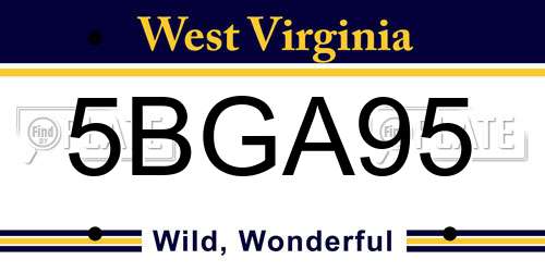 5BGA95 West Virginia License Plate