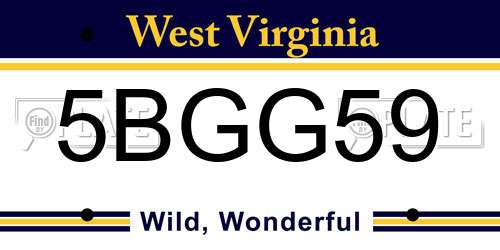5BGG59 West Virginia License Plate