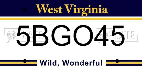5BGO45 West Virginia License Plate