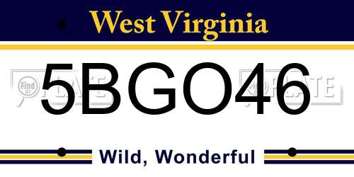 5BGO46 West Virginia License Plate