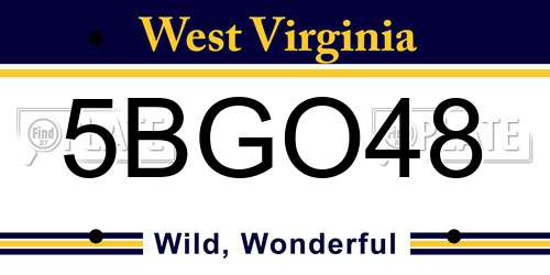 5BGO48 West Virginia License Plate