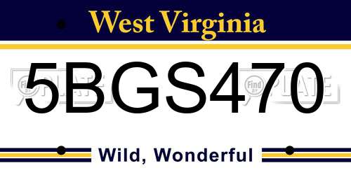 5BGS470 West Virginia License Plate