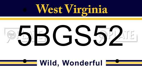 5BGS52 West Virginia License Plate