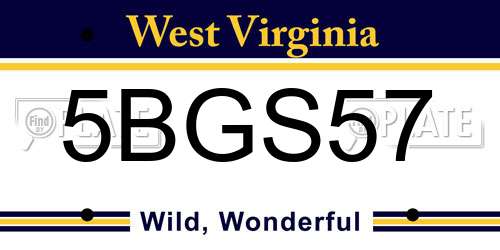 5BGS57 West Virginia License Plate