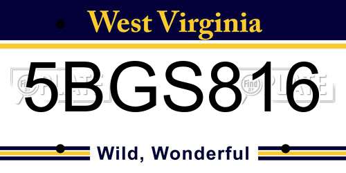 5BGS816 West Virginia License Plate