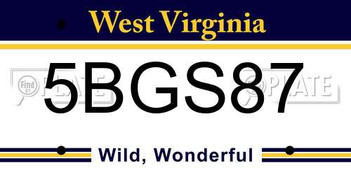 5BGS87 West Virginia License Plate