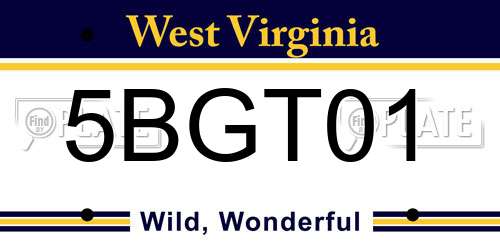 5BGT01 West Virginia License Plate