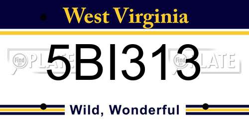 5BI313 West Virginia License Plate