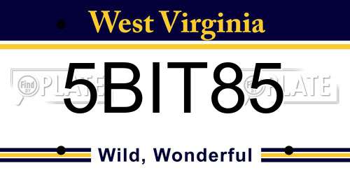 5BIT85 West Virginia License Plate