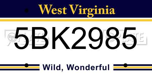 5BK2985 West Virginia License Plate