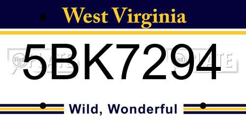 5BK7294 West Virginia License Plate