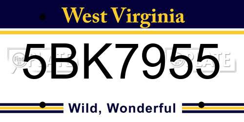 5BK7955 West Virginia License Plate