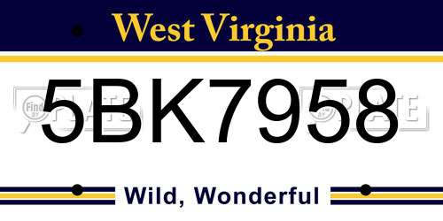 5BK7958 West Virginia License Plate