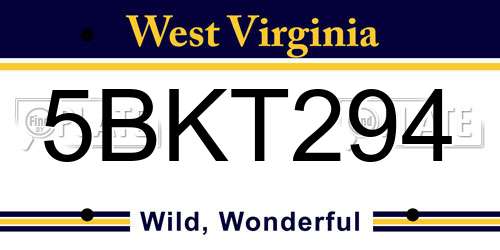 5BKT294 West Virginia License Plate