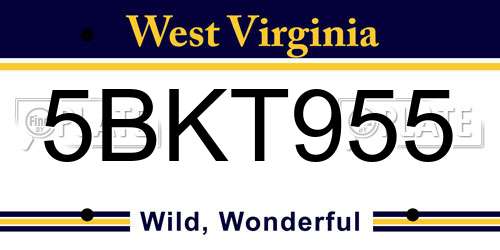 5BKT955 West Virginia License Plate