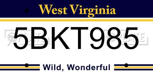5BKT985 West Virginia License Plate