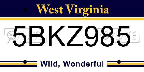 5BKZ985 West Virginia License Plate