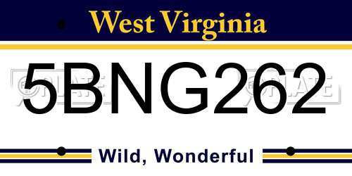 5BNG262 West Virginia License Plate